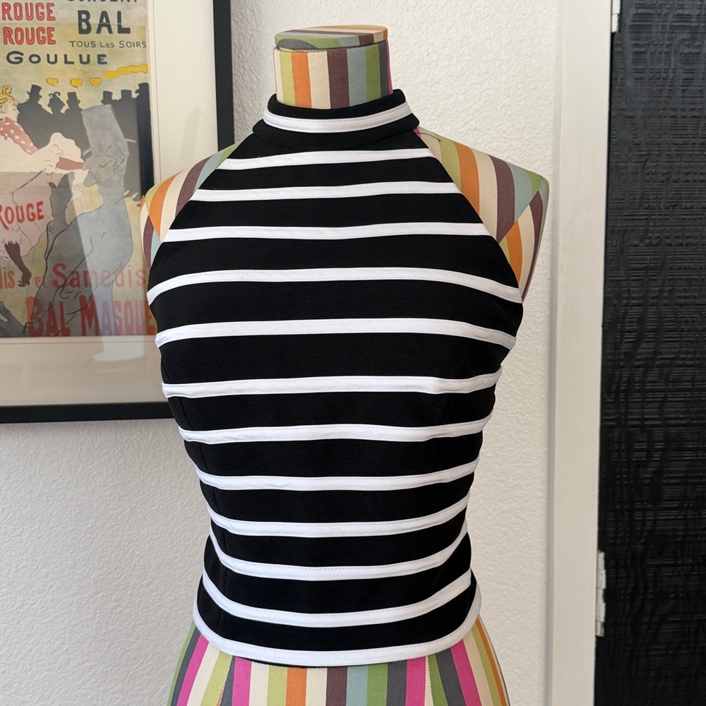 Vintage JS Collections Striped High Neck Halter Top - Picture 2 of 7